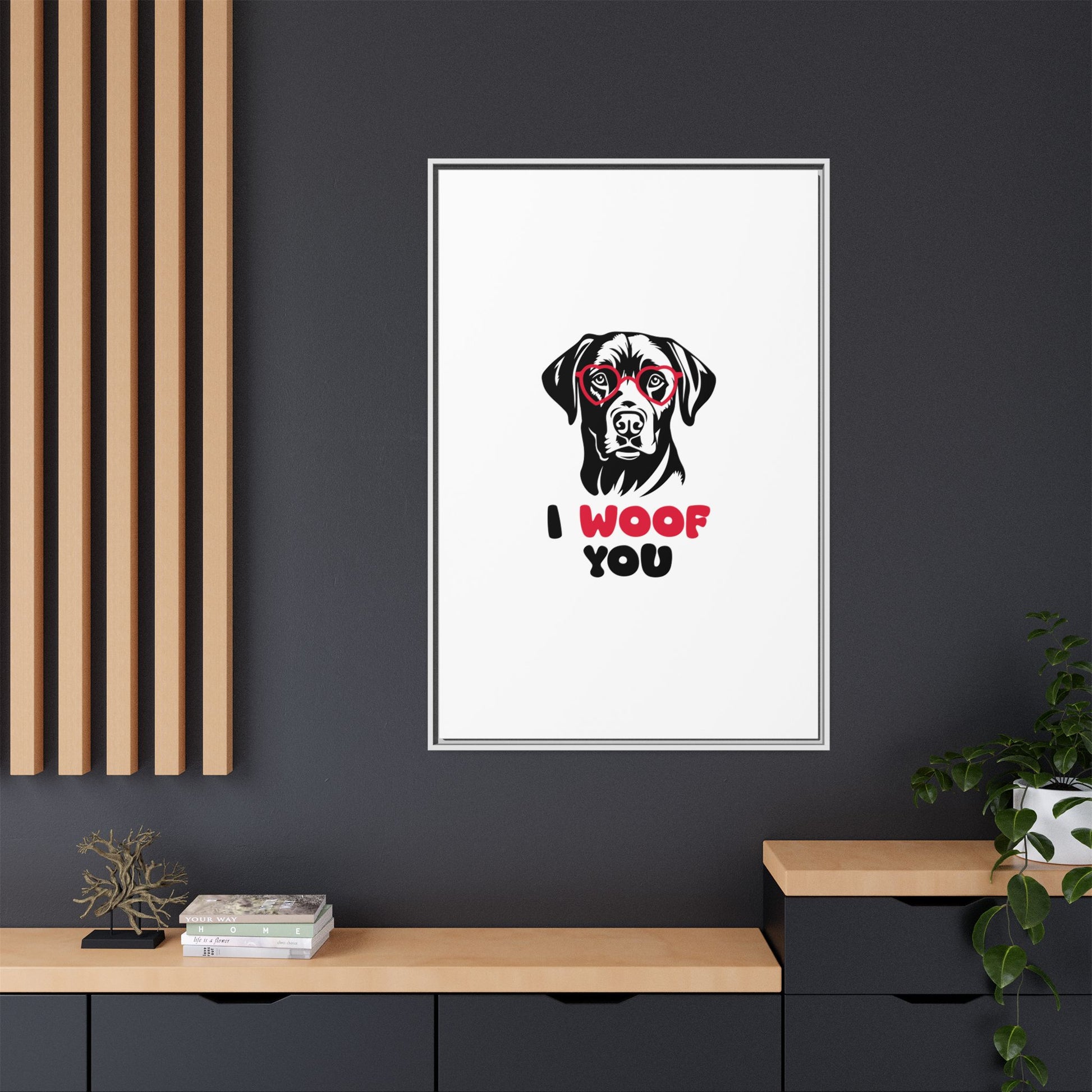Black Lab Dog I Woof You Matte Canvas, Framed (Multi-color) - MKcreativeprints