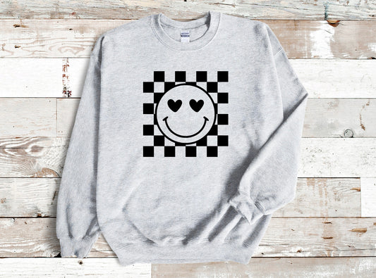 Checkered Smiley Crewneck - MKcreativeprints