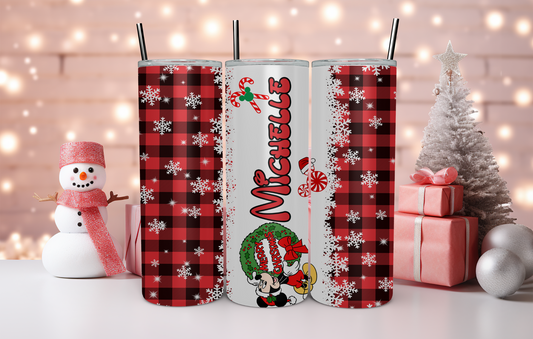 Custom 20oz & 30oz Skinny Tumbler, Buffalo Plaid Mickey Mouse Christmas - MKcreativeprints
