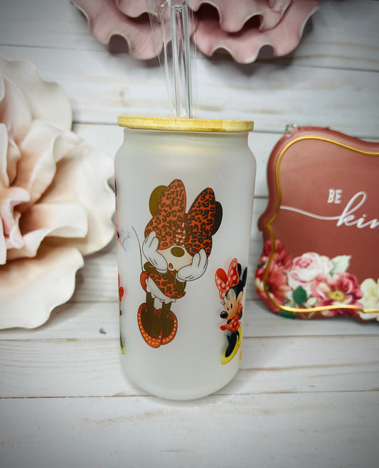 18oz Libbey Frosted Glass with rhinestone lid| Minnie Mouse - MKcreativeprints