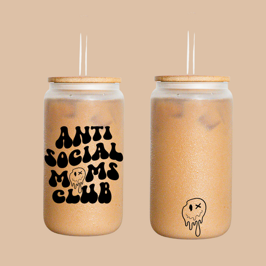 18oz Frosted Libbey Glass | Antisocial Mom's Club Drinkware - MKcreativeprints
