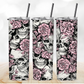 20oz Skinny Tumbler, Black and Pink Skulls with Flowers - MKcreativeprints