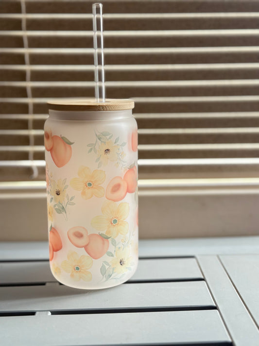 Peach 18oz frosted libbey glass cup - MKcreativeprints