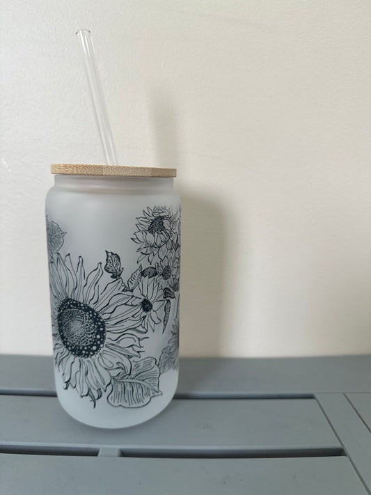 18 oz Frosted Libbey Glass | Sunflowers - MKcreativeprints